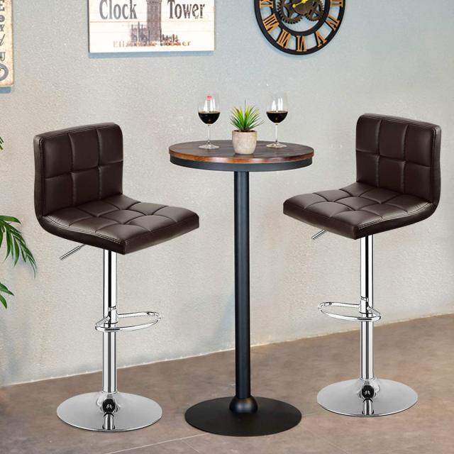 KOMFOTT Modern PU Leather Height Adjustable Bar Stools Set of 1/2 with Back, Footrest, Metal Base