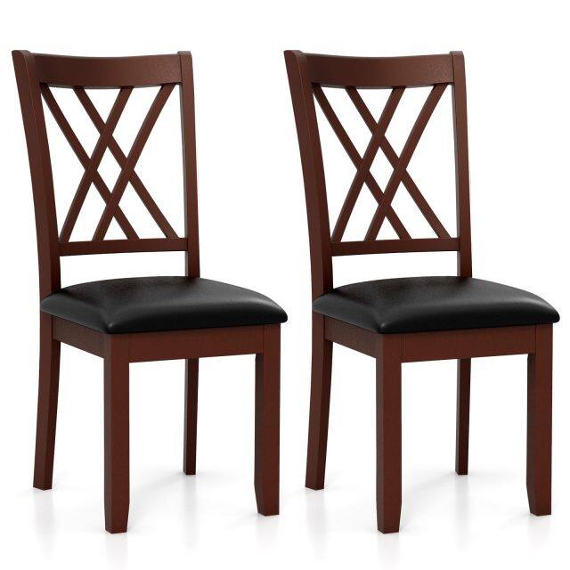 KOMFOTT Wood Dining Chairs Set of 2/4, Faux Leather Upholstered Kitchen Chairs with Rubber Wood Legs, Padded Seat