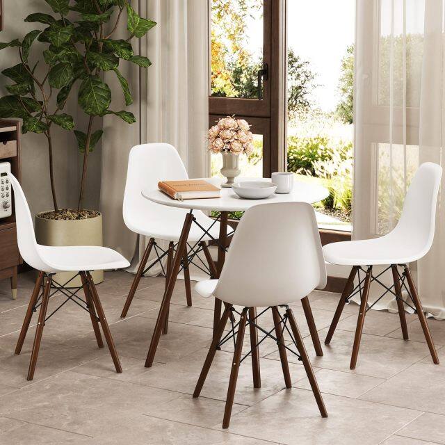 KOMFOTT Round Dining Table Set for 4, Modern Circle Kitchen Table & 4 Chairs with Ergonomic Seats and Solid Wood Legs
