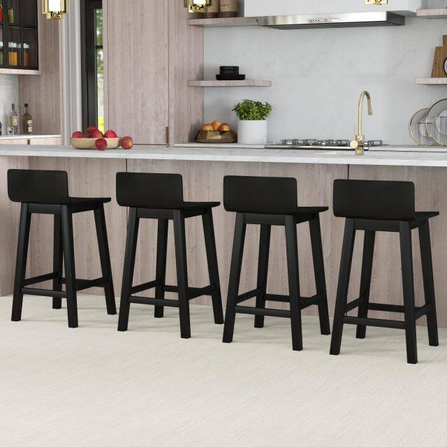 KOMFOTT Solid Wood Bar Stools Set of 2/4, Counter Height Chairs with Low Back and Footrest