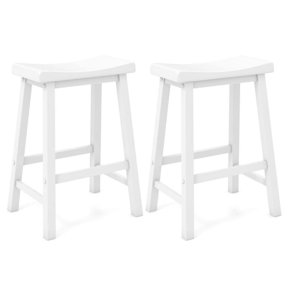 KOMFOTT Saddle Stools Set of 2/4, 24-inch Counter Height Barstools with Solid Wood Legs & Footrests