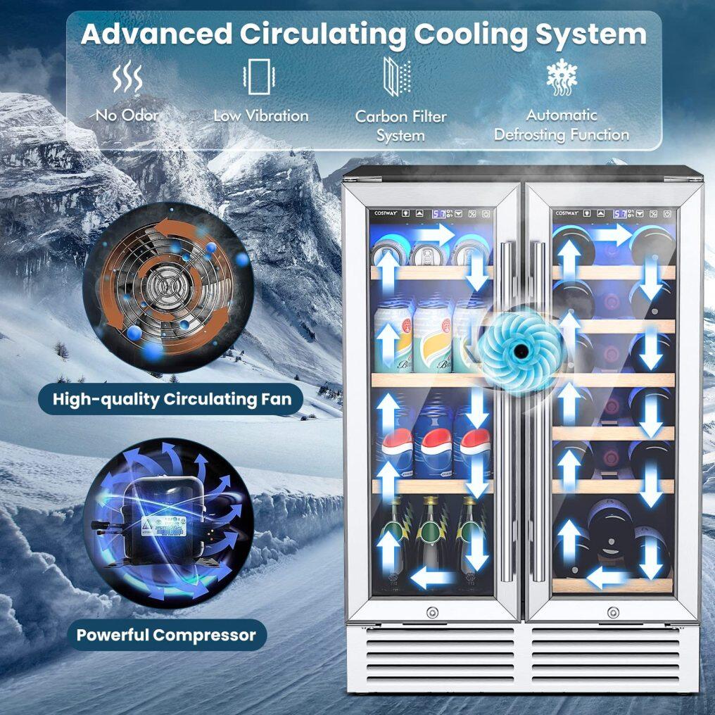 ARLIME Wine and Beverage Refrigerator, 24 Inch Dual Zone Under Counter Wine Cooler w/Lock h16