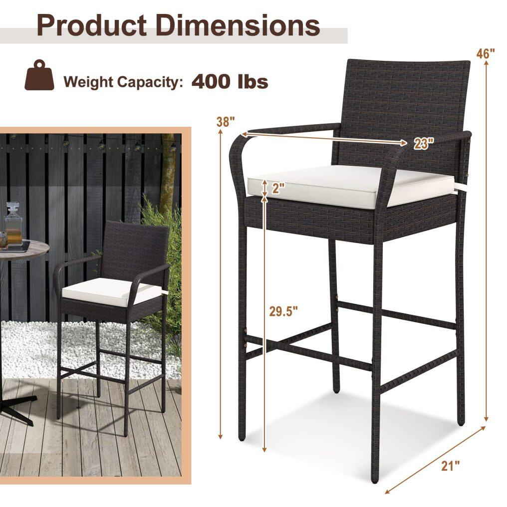 Patio Bar Height Chairs with Cushions for Backyard