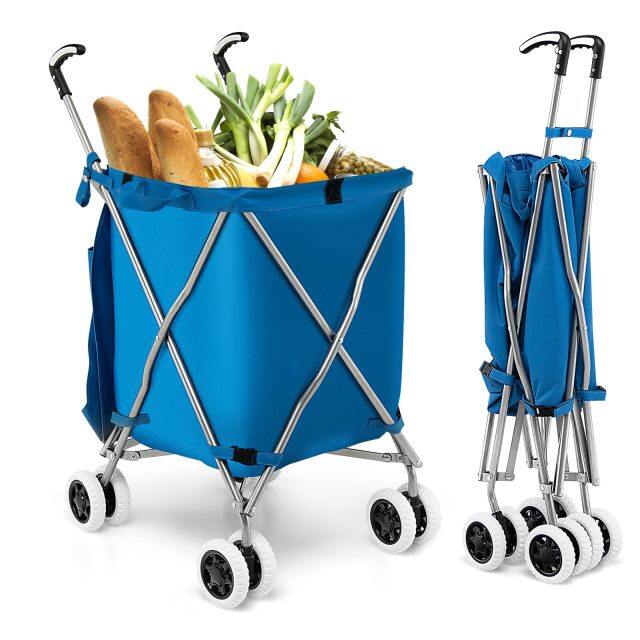 Folding Shopping Cart Portable Grocery Cart on Wheels with Removable Waterproof Oxford Cloth Liner