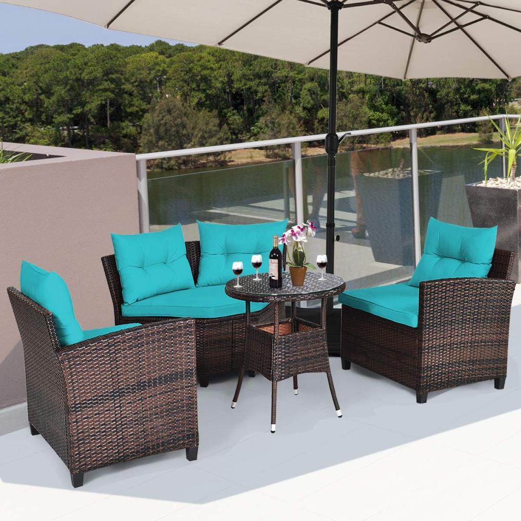 4 Piece Patio Furniture Set with Cushions and Coffee Table
