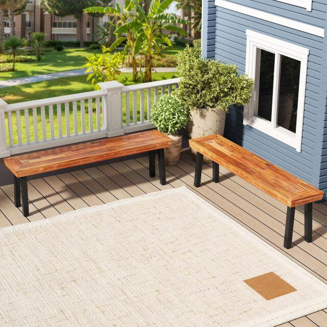 2-3 People Backless Garden Benches with Metal Frame for Patio