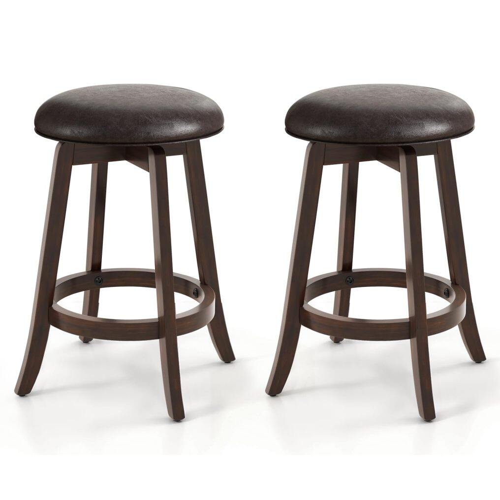 24-Inch Swivel Bar Stools Set of 2/4 Upholstered Barstools w/PU Leather Seat & Solid Rubber Wood Legs