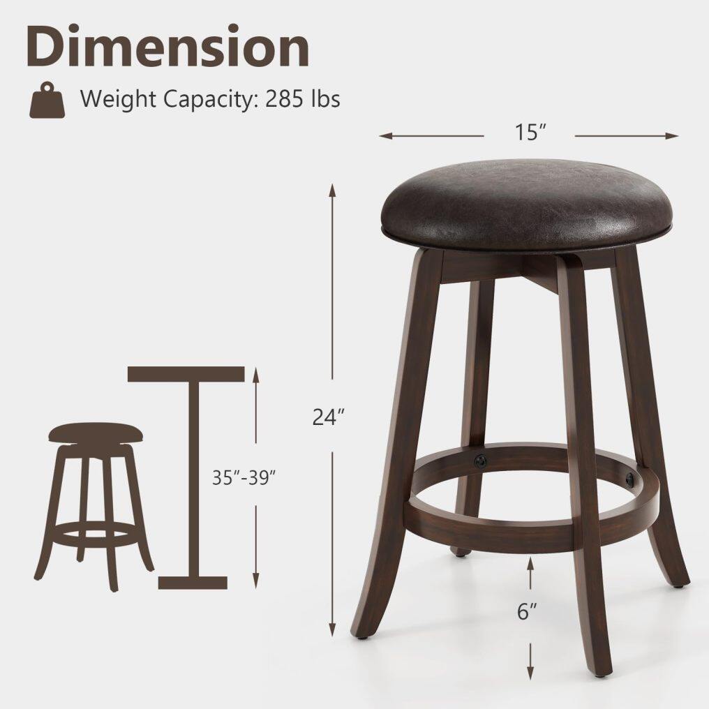 24-Inch Swivel Bar Stools Set of 2/4 Upholstered Barstools w/PU Leather Seat & Solid Rubber Wood Legs