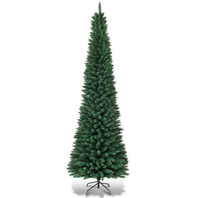9FT Pencil Christmas Tree Slim Skinny Hinged Pine Tree with PVC Material