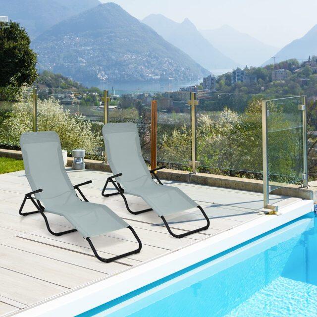 ARLIME 2 PCS Patio Folding Lounge Chair Rocker Zero Gravity Sun-Chair Recliner