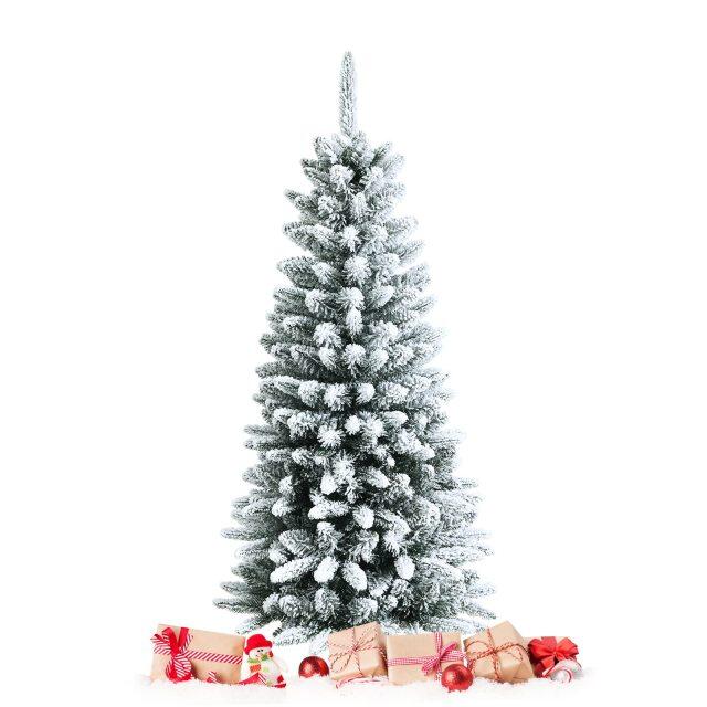 4.5Ft Snow-Flocked Artificial Christmas Tree w/ 373 Branch Tips