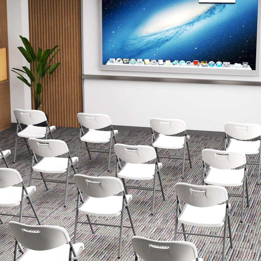Stackable Plastic Folding Chairs w/Waterproof Seat 350 LBS Capacity Heavy-Duty Metal Frame