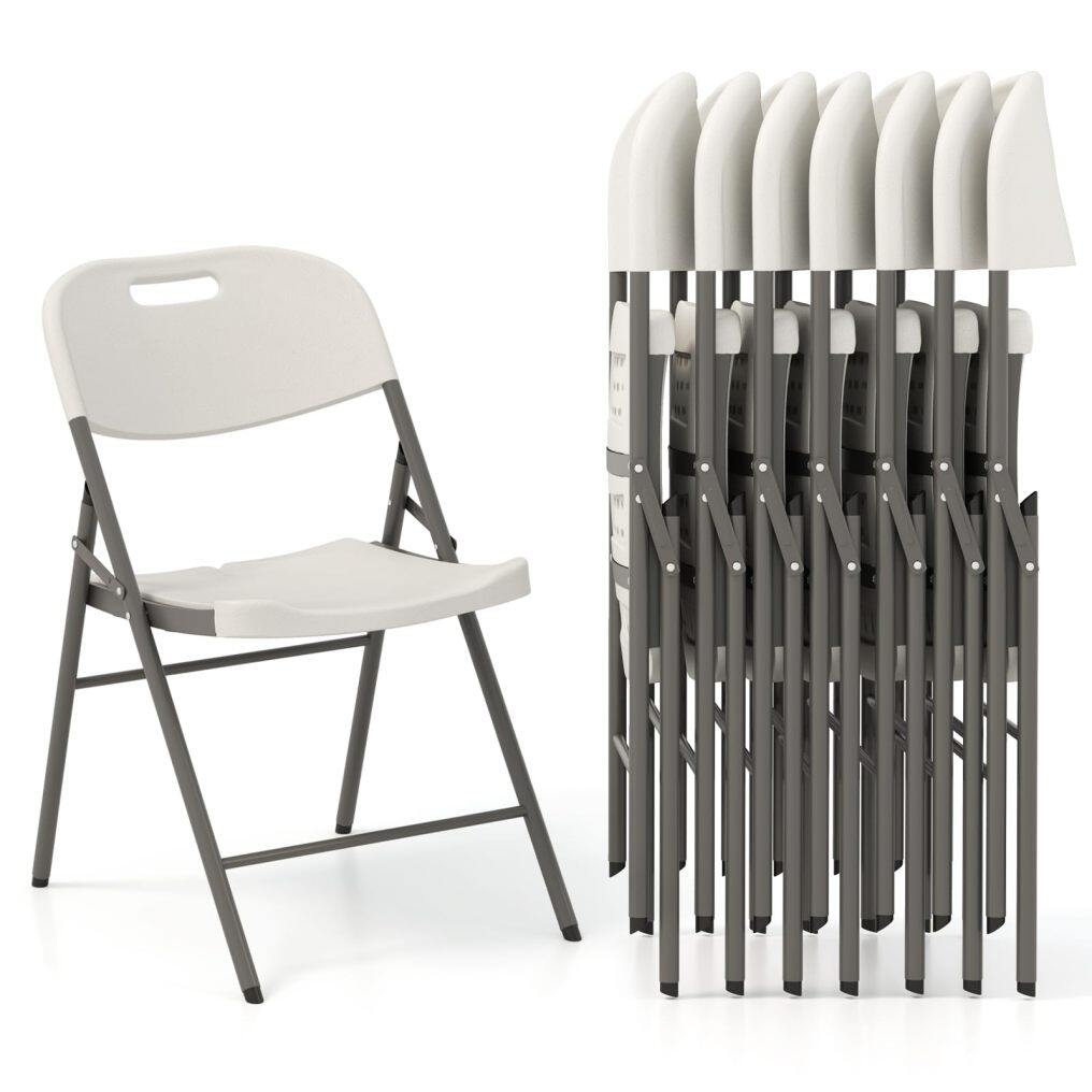 Stackable Plastic Folding Chairs w/Waterproof Seat 350 LBS Capacity Heavy-Duty Metal Frame