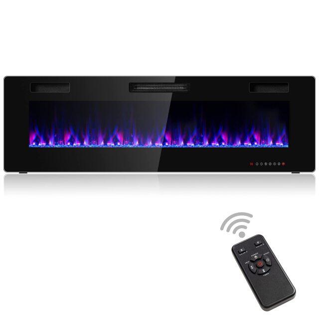 750W/1500W Wall Recessed and Mounted Fireplace with Remote Control (60-Inch)