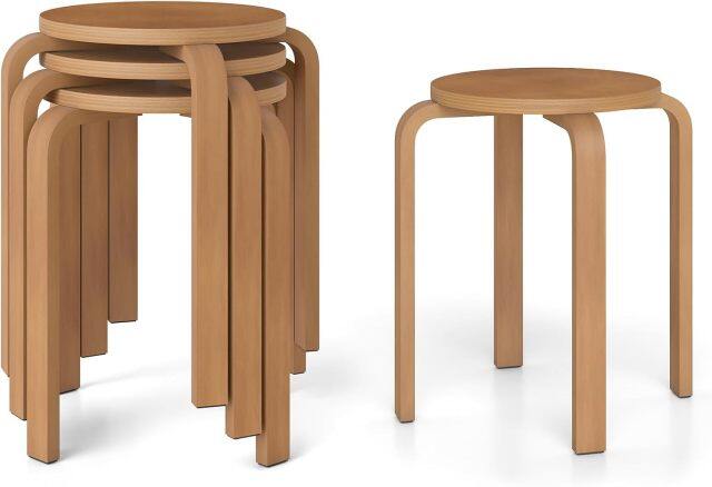 18-Inch Height Stackable Bentwood Stools with Round Top