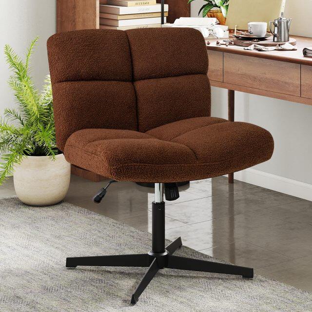 Cross Legged Office Chair Modern Faux Lamb Fleece Vanity Chair for Home Office