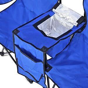 double folding umbrella chair portable ice cooler foldable blue