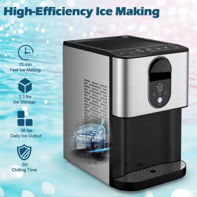 ARLIME Nugget Ice Maker Countertop, 56 lbs/24 H Pepple Chewable Ice Making Machine