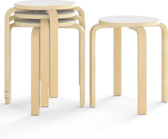 18-Inch Height Stackable Bentwood Stools with Round Top