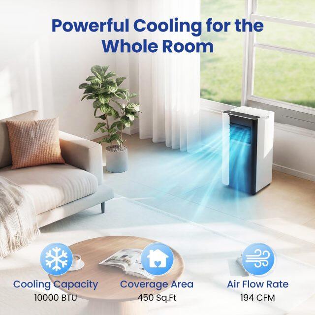 Portable Air Conditioner 3-in-1 Cooling AC Unit with 2-Speed Fan(8000/10000 BTU)