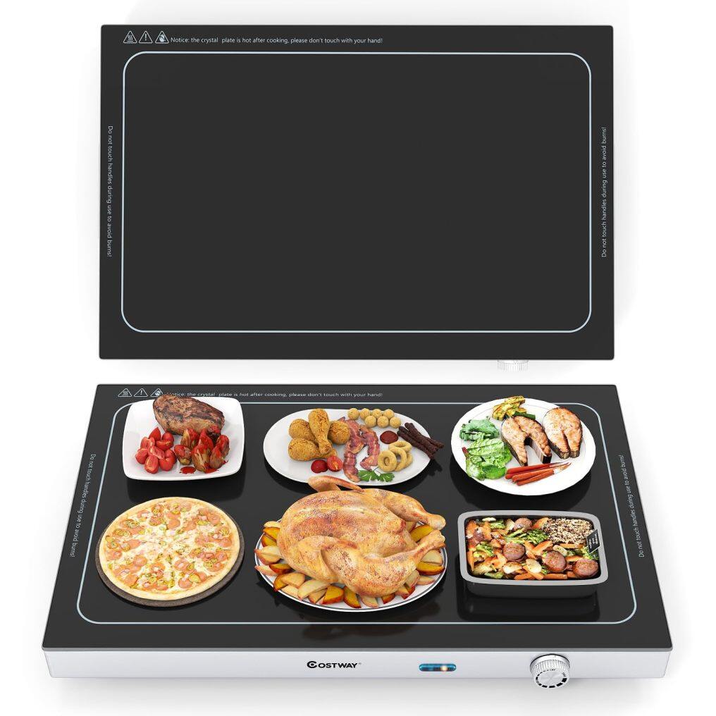 Electric Warming Tray with Adjustable Temperature & Built-in Handles