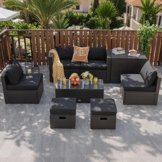 8-Piece Outdoor Patio Furniture Set Rattan Sectional Sofa