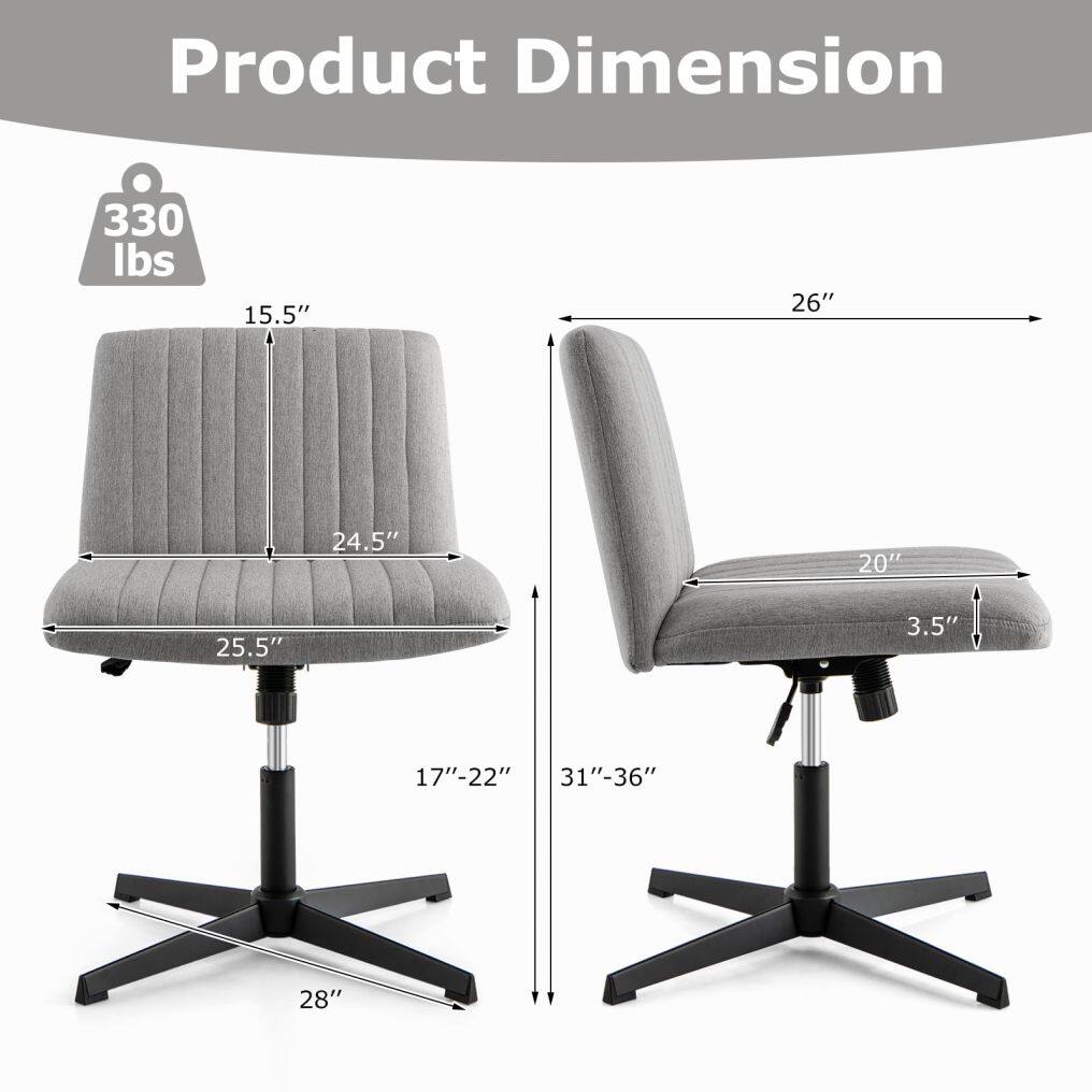 Criss Cross Legged Chair Modern Armless Desk Chair w/Wide Seat & 120°Rocking