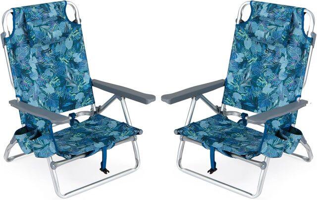 Portable Folding Backpack Beach Chairs Set of 2 with 5-Position Backrest