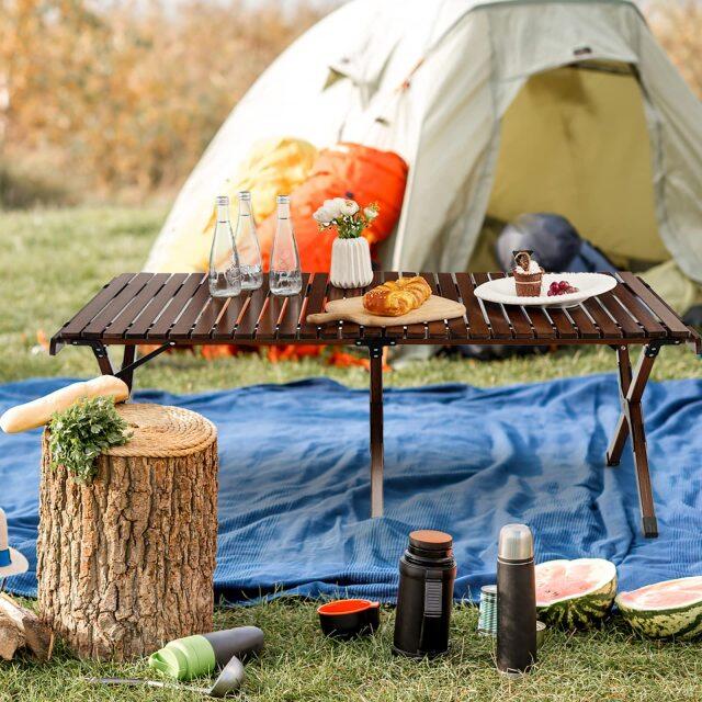 Folding Picnic Table Roll Up Camping Table with Storage Bag