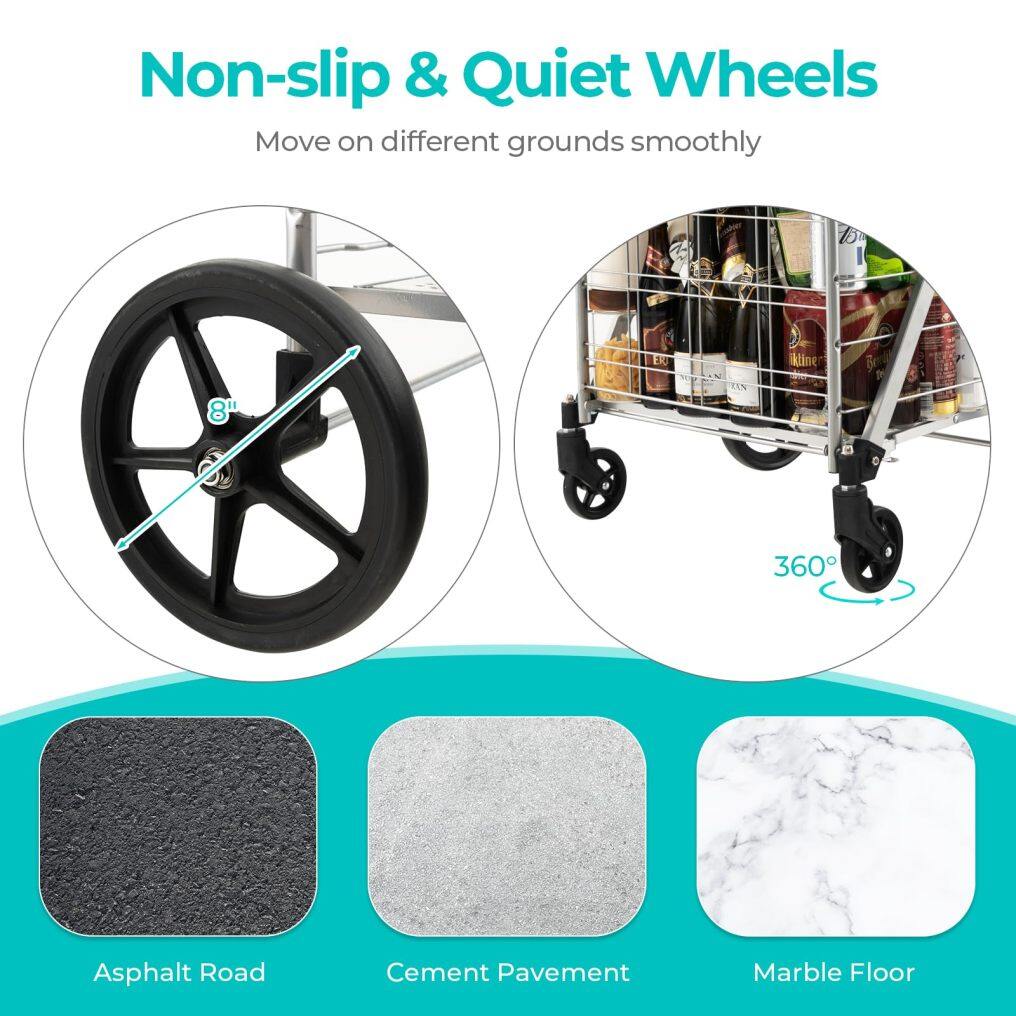 Jumbo Deluxe Folding Shopping Cart Foldable Grocery Cart on Wheels with Oxford Cloth Liner