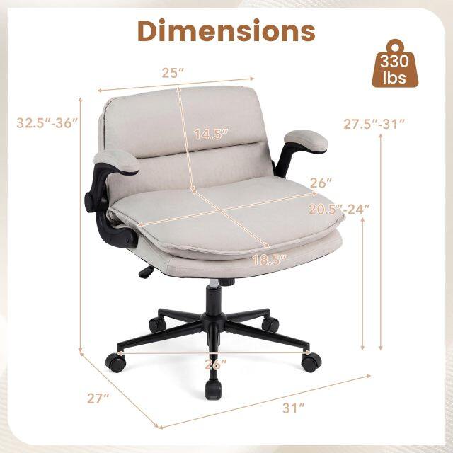 Cross Legged Office Chair Wide Seat Faux Leather Vanity Desk Chairs