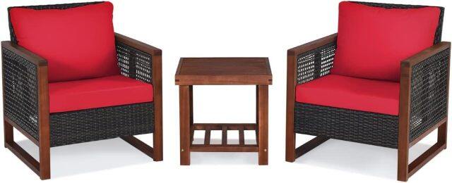 3 Pieces Wicker Patio Furniture Set with Acacia Wood Frame