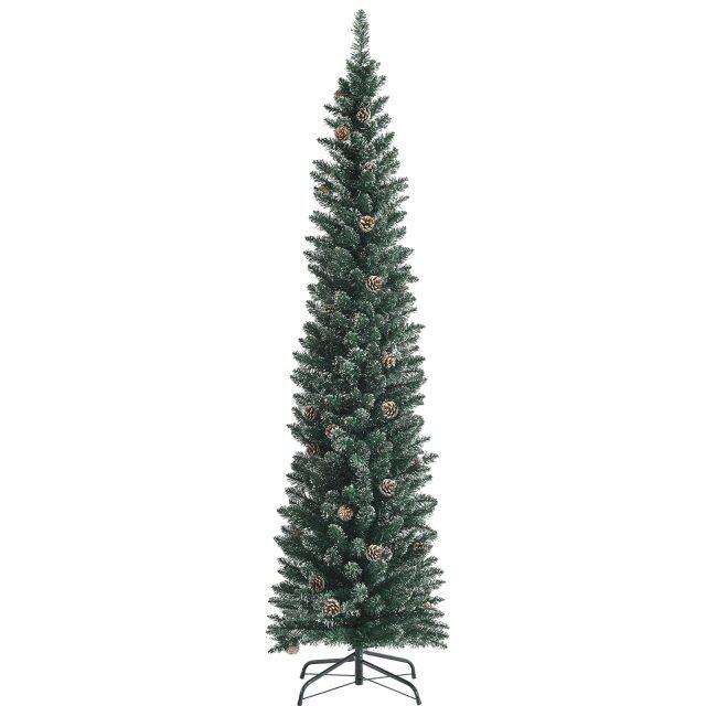 7 ft Snowy Artificial Pencil Christmas Tree with Pine Cones