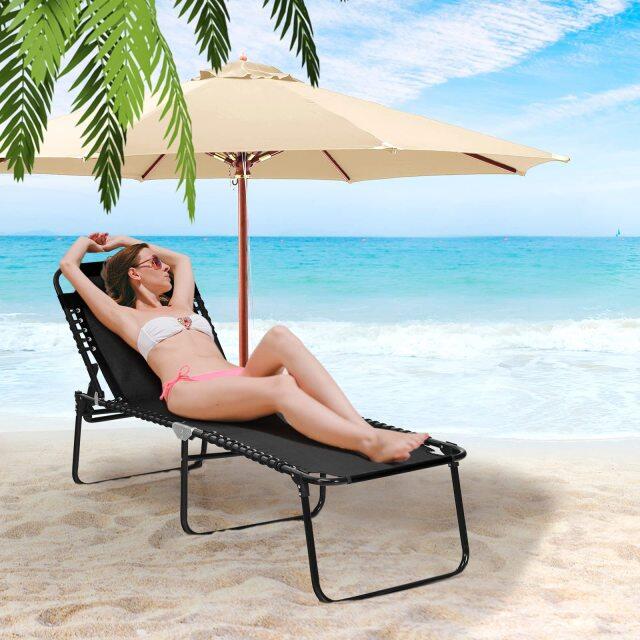 Folding Chaise Lounge Chair Foldable Pool Lounger with 4-Position Adjustable Backrest