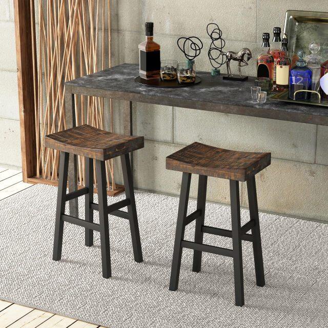 Wooden Saddle Stools Set of 2/4 29-inch Bar Height Stools
