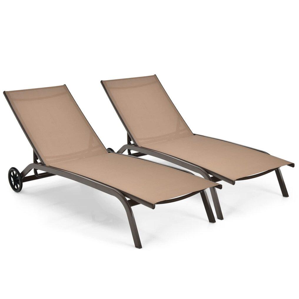 Chaise Lounge Chair Outdoor with Wheels for Backyard