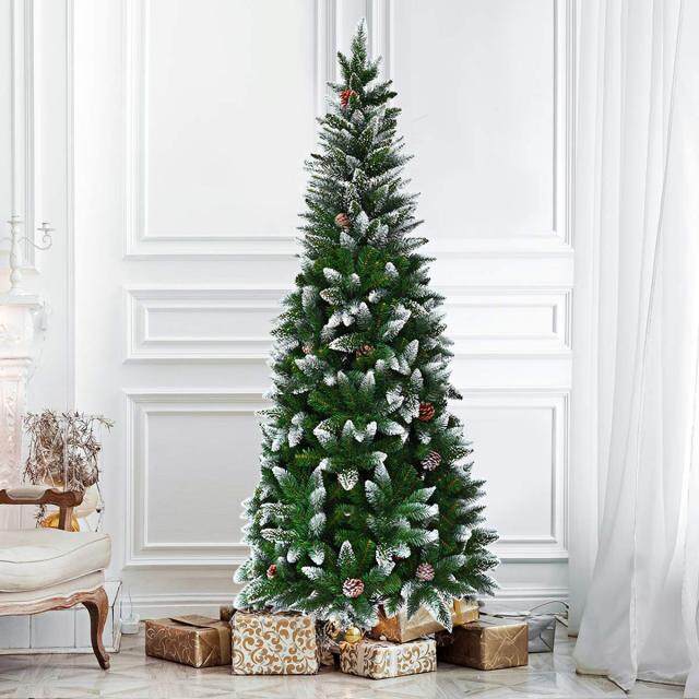 5FT Artificial Snow Flocked Pencil Christmas Tree Slim X-mas Tree with 421 Branch Tips