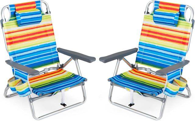 Portable Folding Backpack Beach Chairs Set of 2 with 5-Position Backrest