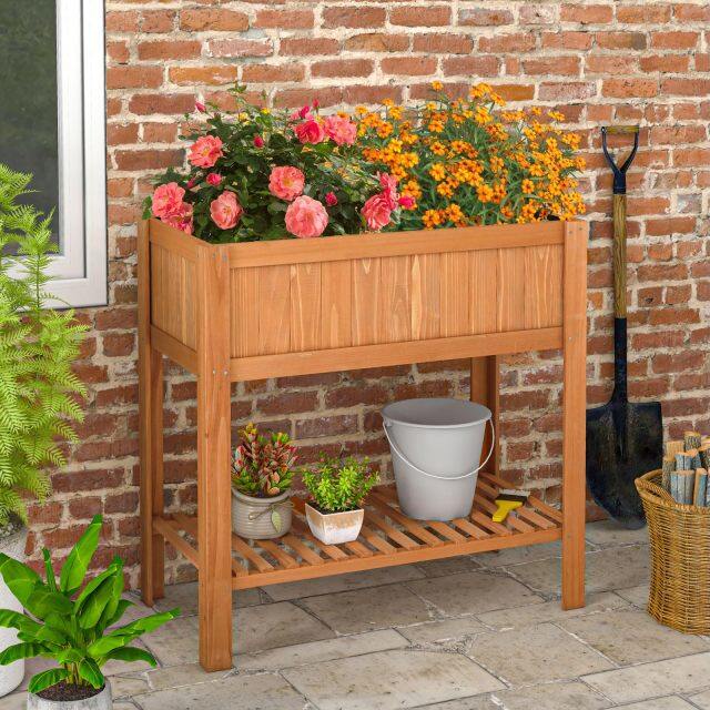 Wood Planter Box with Storage Shelf and for Vegetables ( 39" x 20" x 39" )