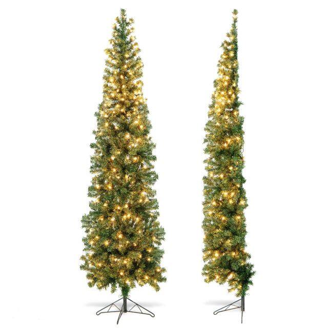 7 Feet Prelit Half-Shape Christmas Tree with 150 Lights