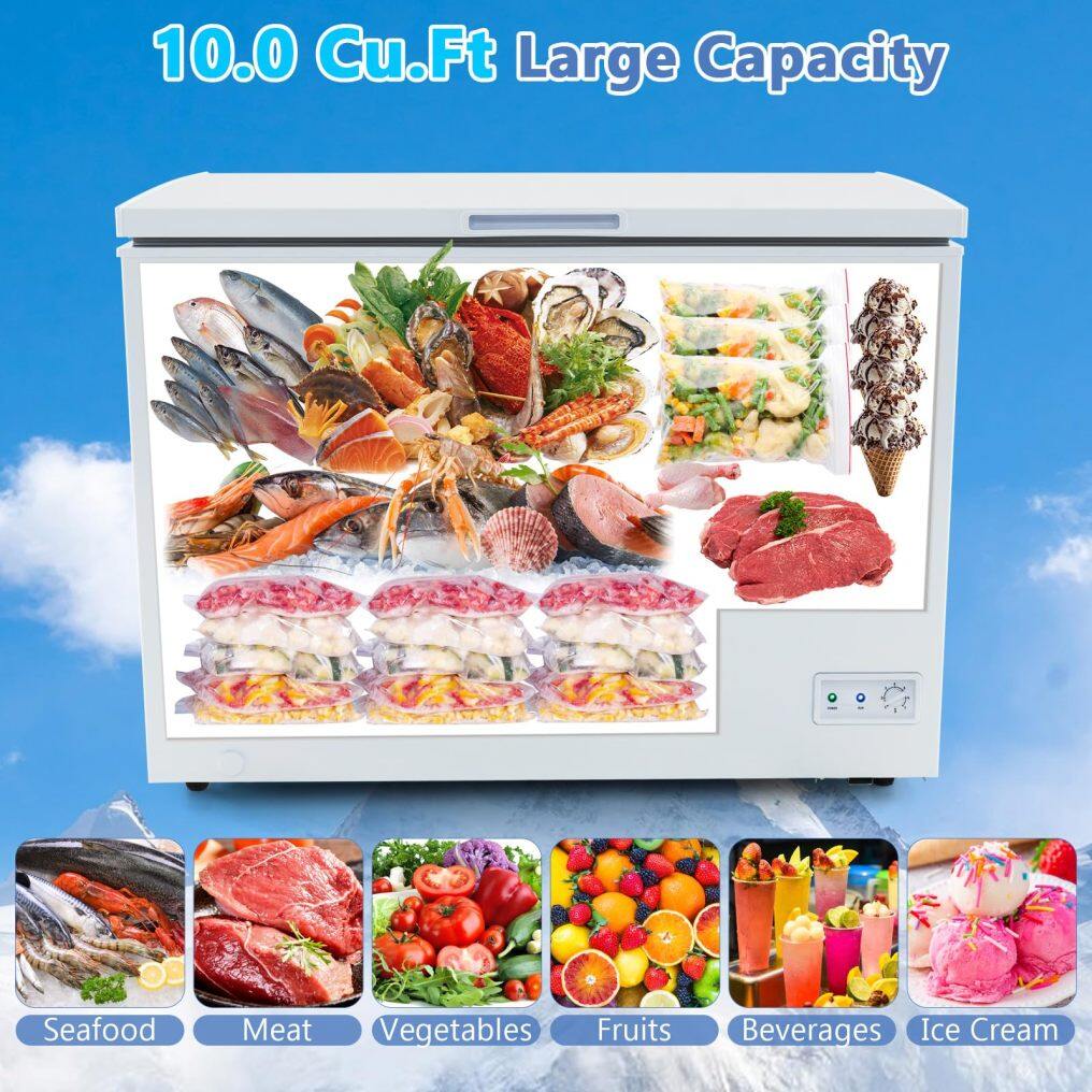 10 Cu.Ft. Chest Freezer, Compact Deep Freezer with 7-Level Adjustable Temperature, Removable Basket