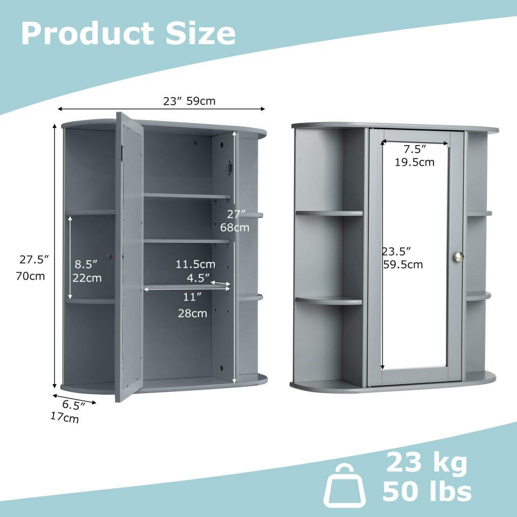 Wall Mounted Bathroom Cabinet with Mirror Door for Living Room Kitchen Entryway
