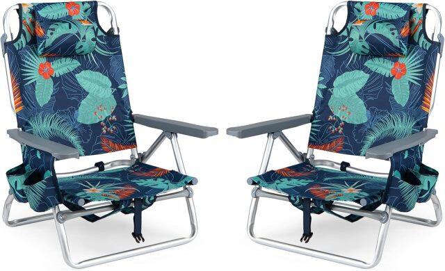 Portable Folding Backpack Beach Chairs Set of 2 with 5-Position Backrest