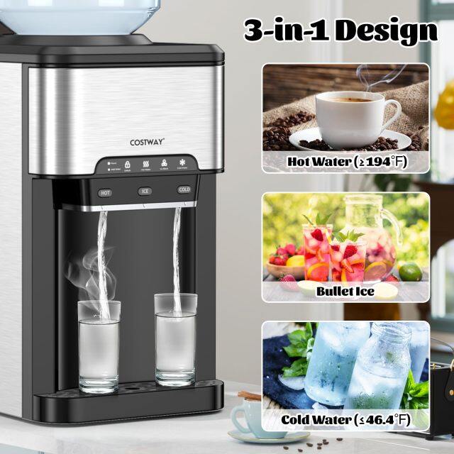 Water Dispenser with Ice Maker, 3-in-1 Countertop Hot/Cold Dispenser with Ice Machine