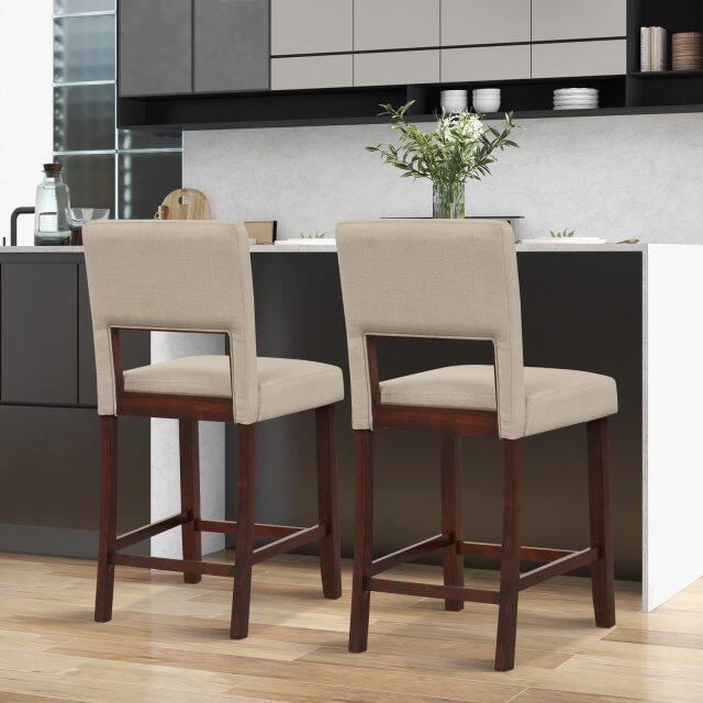 Bar Stools Set of 2/4 Linen 24.5 Inch Counter Height Chairs