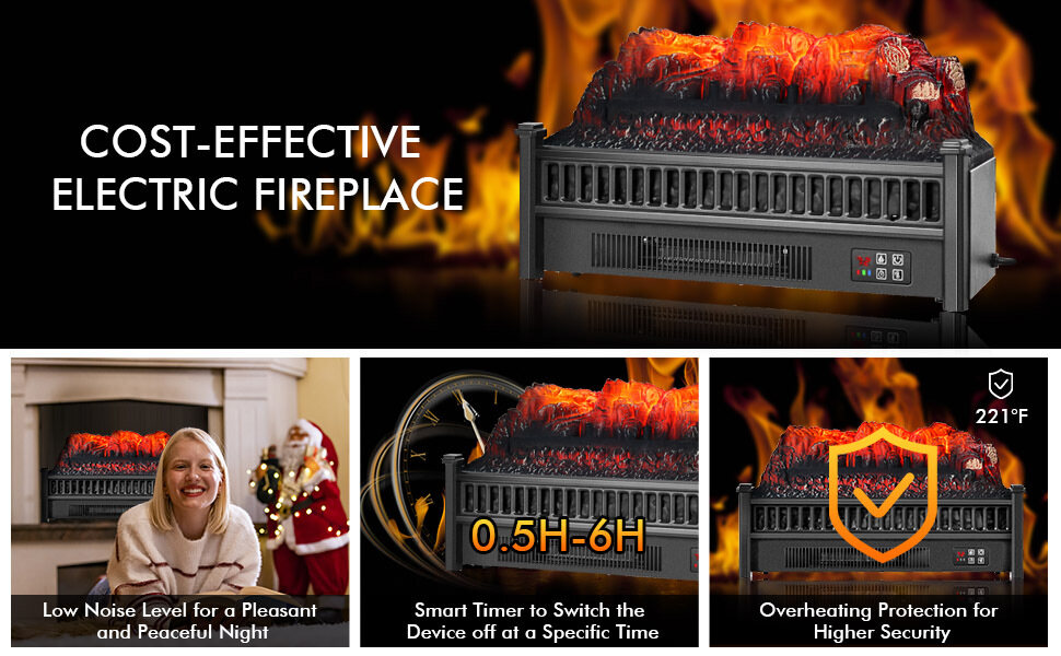 Electric Fireplace Log Heater