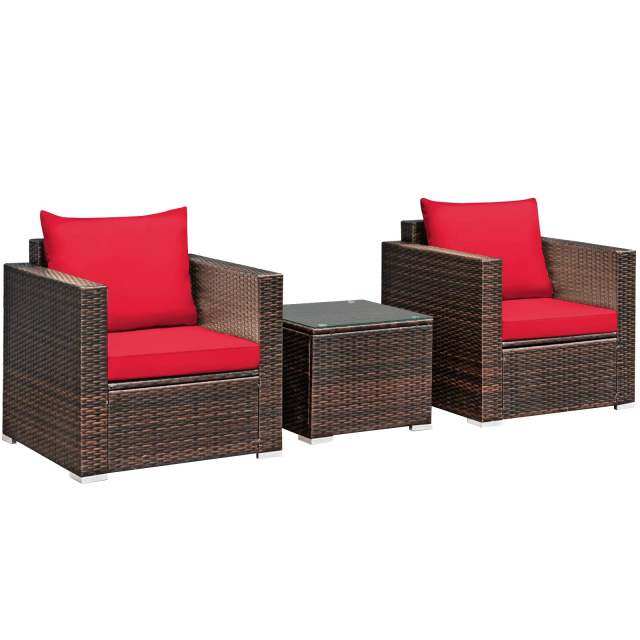 3-Piece Patio Furniture Set Outdoor Wicker Rattan Sofa