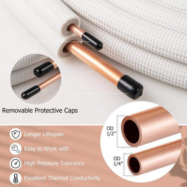 25 Ft. Mini Split Line Set | 1/4” & 1/2” O.D. Copper Pipes Tubing with 3-Layer Insulation