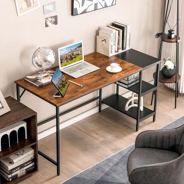 55 Inch Modern Industrial Style Study Writing Desk with 2 Storage Shelves