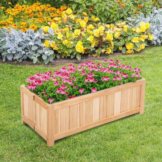 Wooden Planter Garden Bed with Drainage Holes for Vegetables